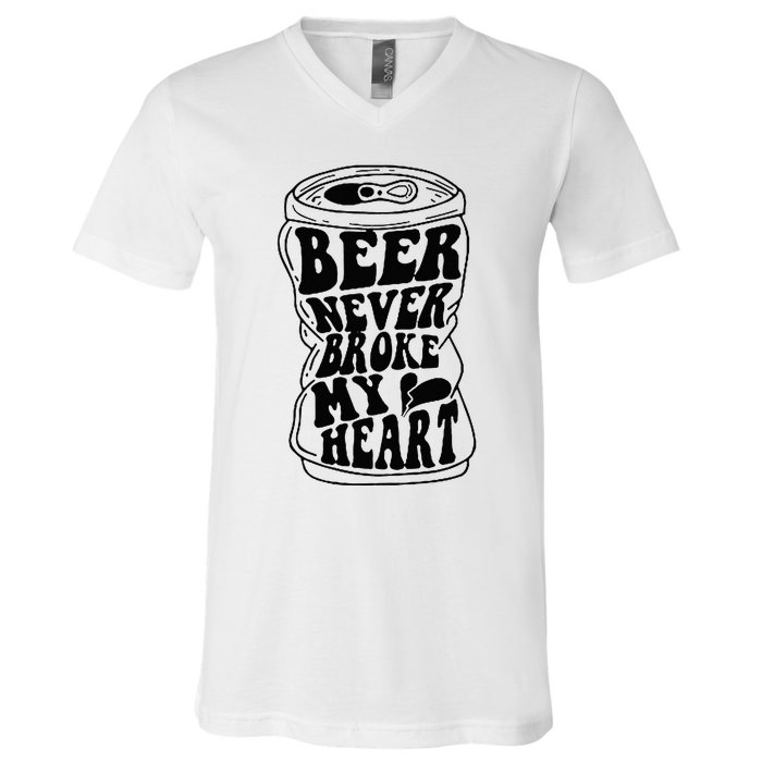 Long Neck Ice Cold Beer Never Broke My Heart V-Neck T-Shirt