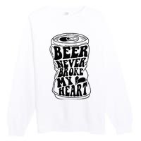 Long Neck Ice Cold Beer Never Broke My Heart Premium Crewneck Sweatshirt