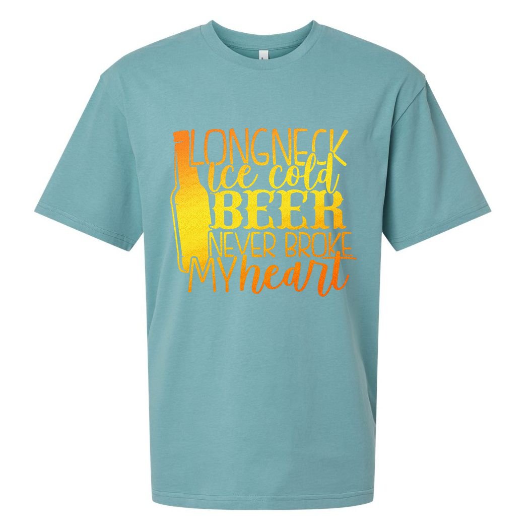 Long Neck Ice Cold Beer Never Broke My Heart Apparel Sueded Cloud Jersey T-Shirt