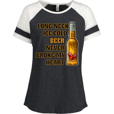 Long Neck Ice Cold Beer Never Broke My Heart Gift Enza Ladies Jersey Colorblock Tee