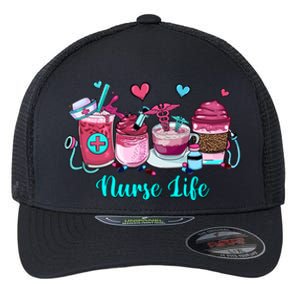 Love Nurse Life Coffee Scrubs And Rubber Gloves Stethoscope Great Gift Flexfit Unipanel Trucker Cap