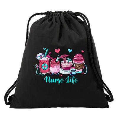 Love Nurse Life Coffee Scrubs And Rubber Gloves Stethoscope Great Gift Drawstring Bag