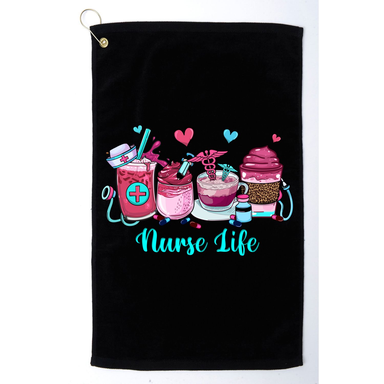 Love Nurse Life Coffee Scrubs And Rubber Gloves Stethoscope Great Gift Golf Towel