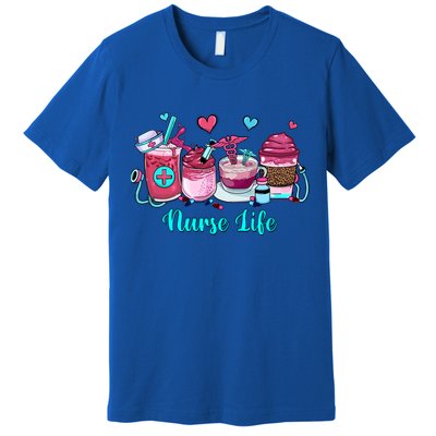 Love Nurse Life Coffee Scrubs And Rubber Gloves Stethoscope Great Gift Premium T-Shirt