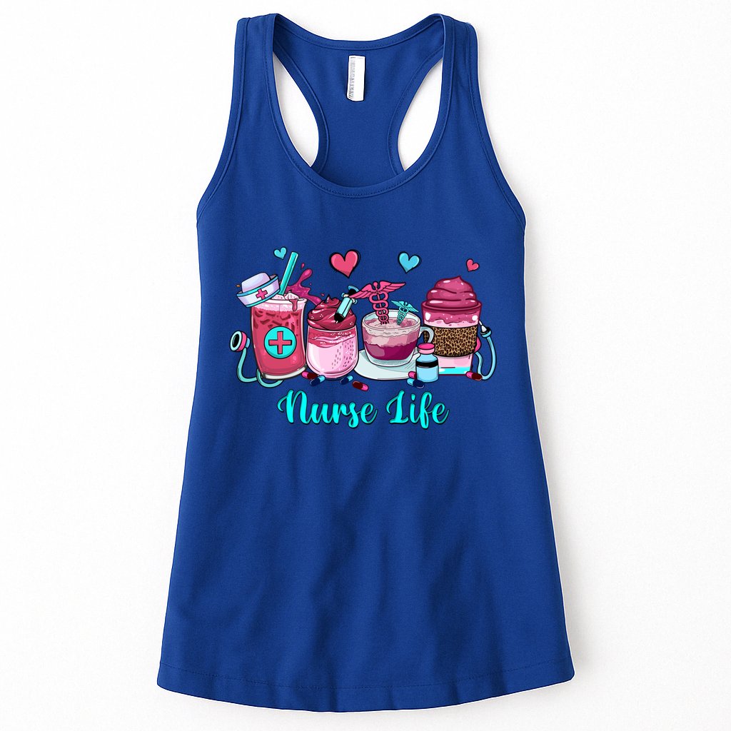 Love Nurse Life Coffee Scrubs And Rubber Gloves Stethoscope Great Gift Womens Tank Top