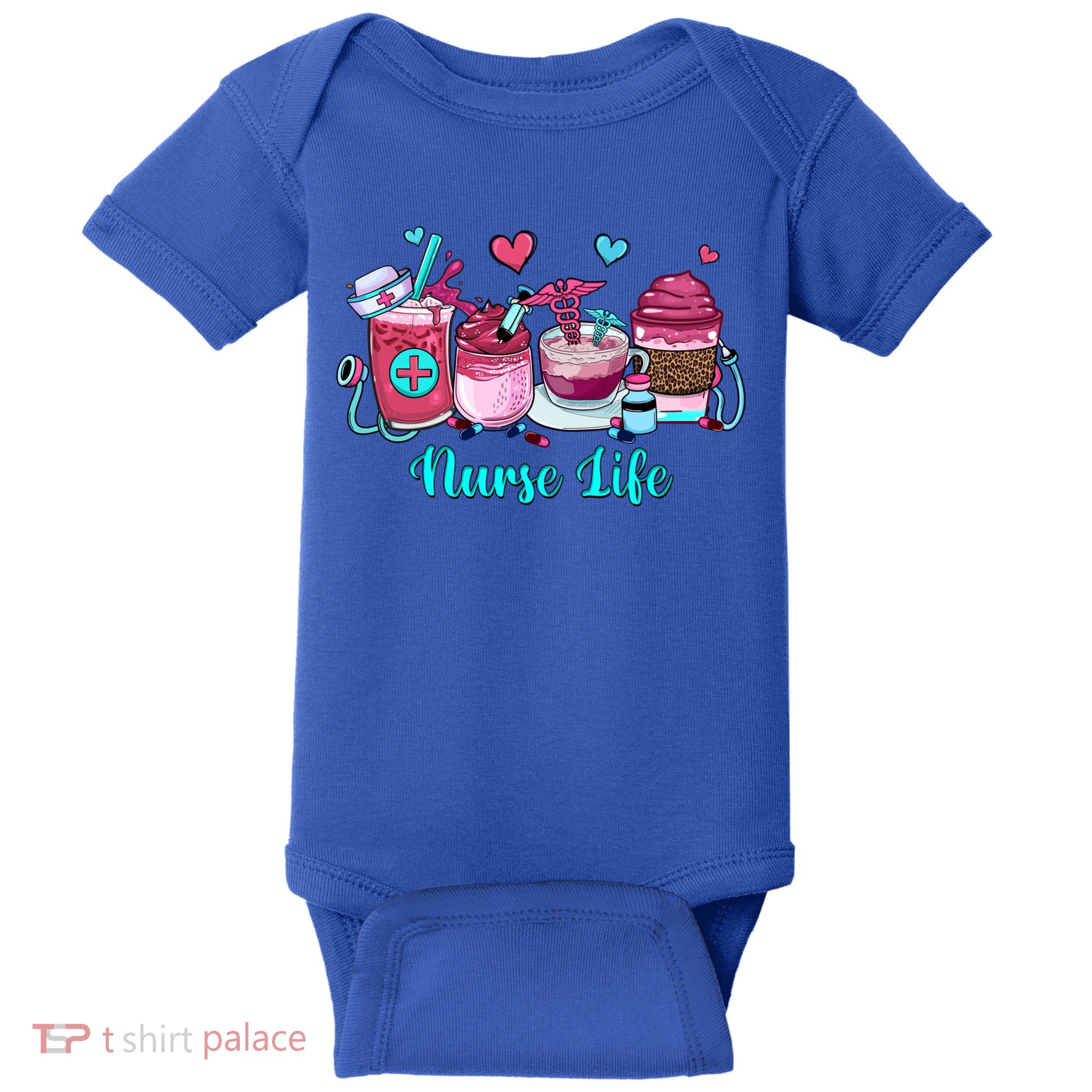 Love Nurse Life Coffee Scrubs And Rubber Gloves Stethoscope Great Gift Baby Bodysuit