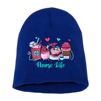 Love Nurse Life Coffee Scrubs And Rubber Gloves Stethoscope Great Gift Short Acrylic Beanie