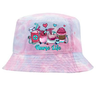 Love Nurse Life Coffee Scrubs And Rubber Gloves Stethoscope Great Gift Tie-Dyed Bucket Hat