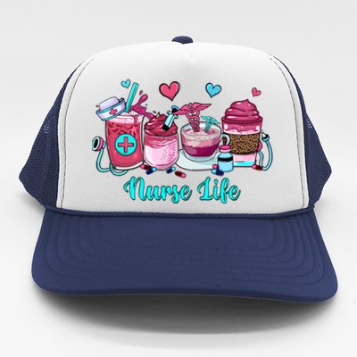 Love Nurse Life Coffee Scrubs And Rubber Gloves Stethoscope Great Gift Trucker Hat