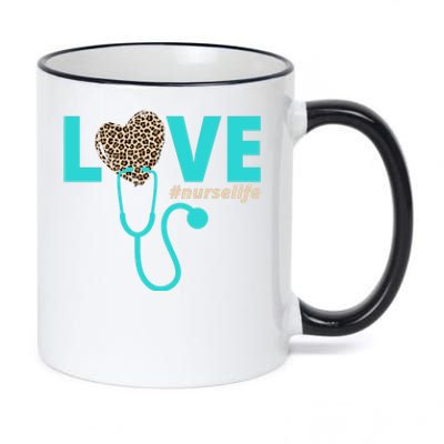 Love Nurse Life Leopard Heart 11oz Black Color Changing Mug