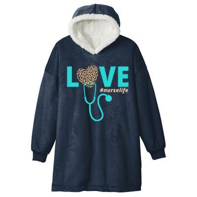 Love Nurse Life Leopard Heart Hooded Wearable Blanket