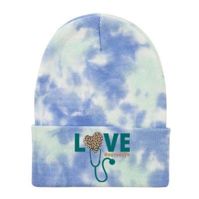 Love Nurse Life Leopard Heart Tie Dye 12in Knit Beanie