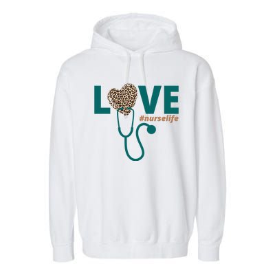 Love Nurse Life Leopard Heart Garment-Dyed Fleece Hoodie