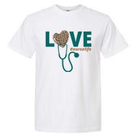 Love Nurse Life Leopard Heart Garment-Dyed Heavyweight T-Shirt