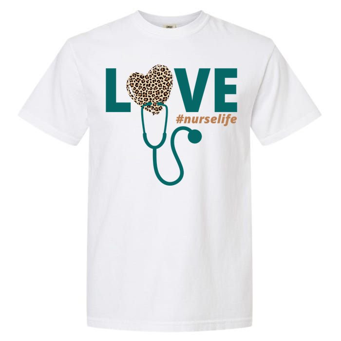 Love Nurse Life Leopard Heart Garment-Dyed Heavyweight T-Shirt