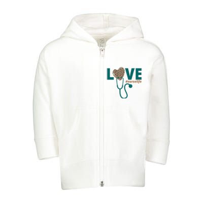 Love Nurse Life Leopard Heart Toddler Zip Fleece Hoodie