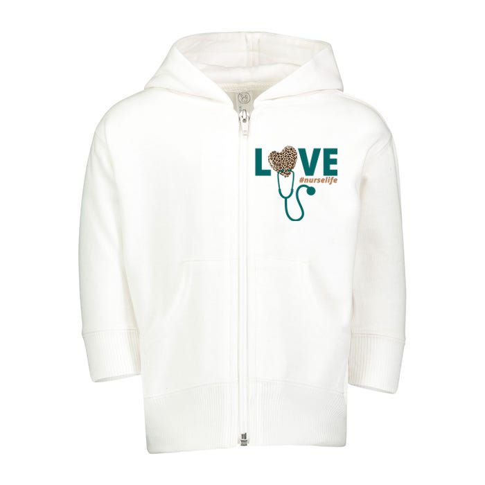 Love Nurse Life Leopard Heart Toddler Zip Fleece Hoodie