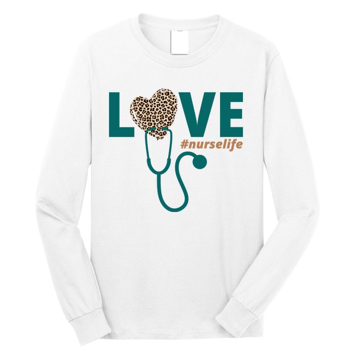 Love Nurse Life Leopard Heart Long Sleeve Shirt