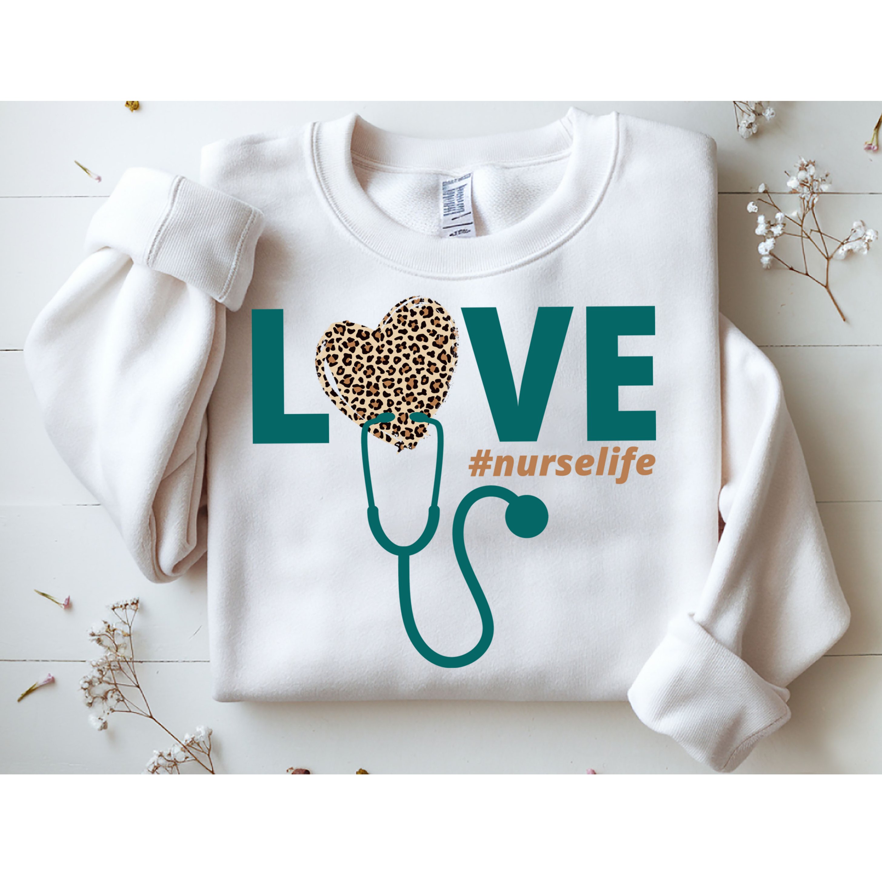 Love Nurse Life Leopard Heart Sweatshirt