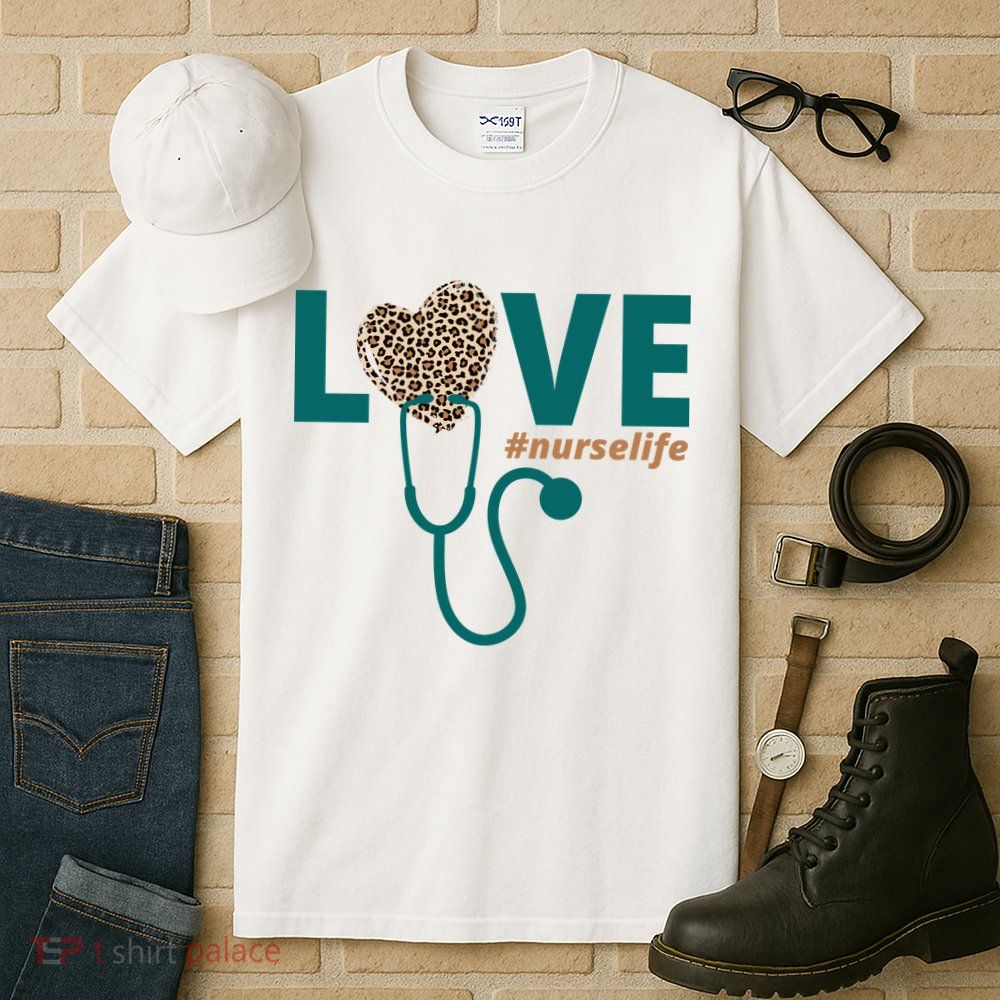 Love Nurse Life Leopard Heart Tall T-Shirt