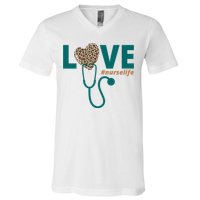 Love Nurse Life Leopard Heart V-Neck T-Shirt