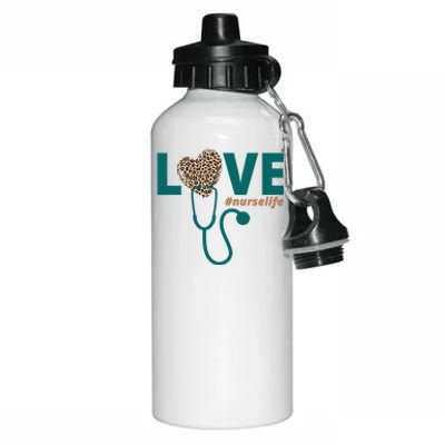 Love Nurse Life Leopard Heart Aluminum Water Bottle 