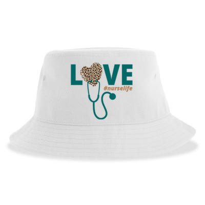 Love Nurse Life Leopard Heart Sustainable Bucket Hat