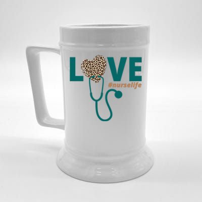 Love Nurse Life Leopard Heart Beer Stein