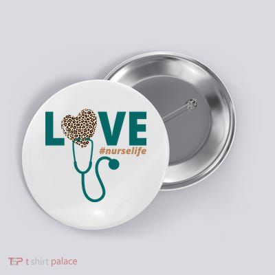 Love Nurse Life Leopard Heart Button