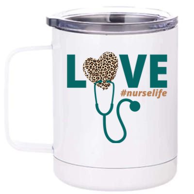 Love Nurse Life Leopard Heart 12 oz Stainless Steel Tumbler Cup