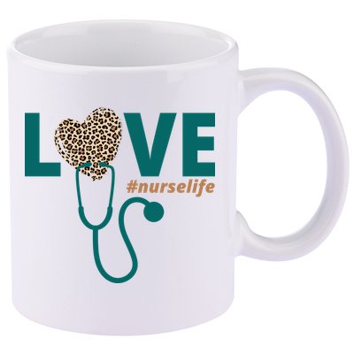 Love Nurse Life Leopard Heart 11oz C Handle Ceramic Mug