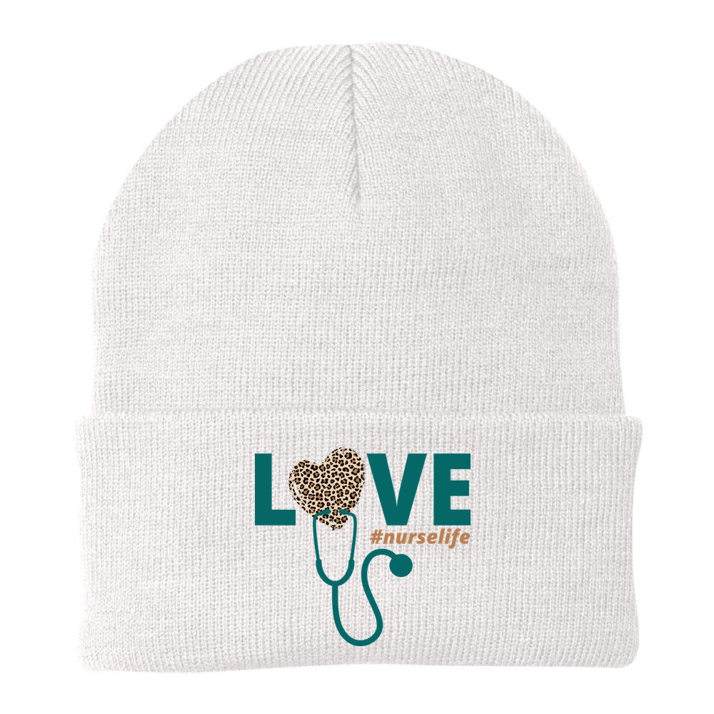Love Nurse Life Leopard Heart Beanie