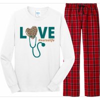 Love Nurse Life Leopard Heart Long Sleeve Pajama Set