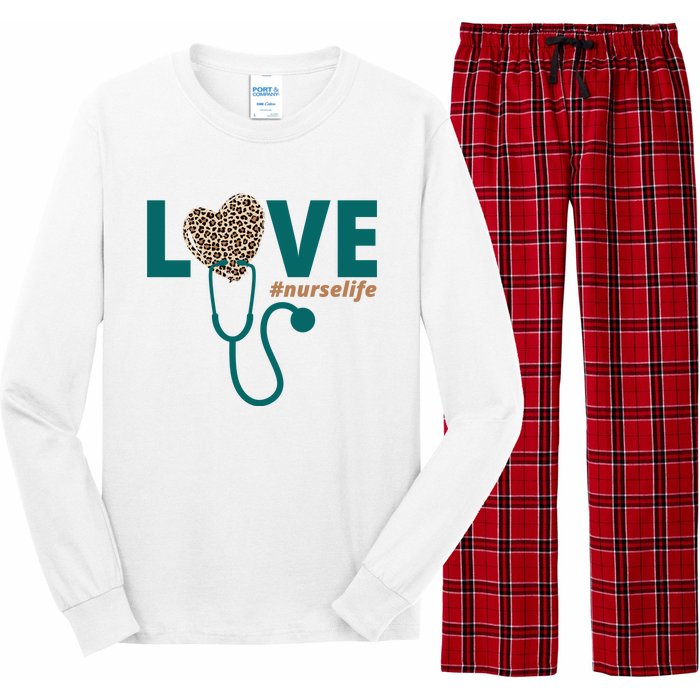 Love Nurse Life Leopard Heart Long Sleeve Pajama Set