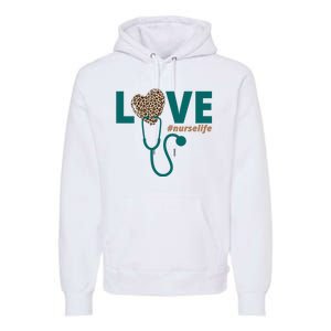 Love Nurse Life Leopard Heart Premium Hoodie