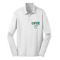 Love Nurse Life Leopard Heart Silk Touch Performance Long Sleeve Polo