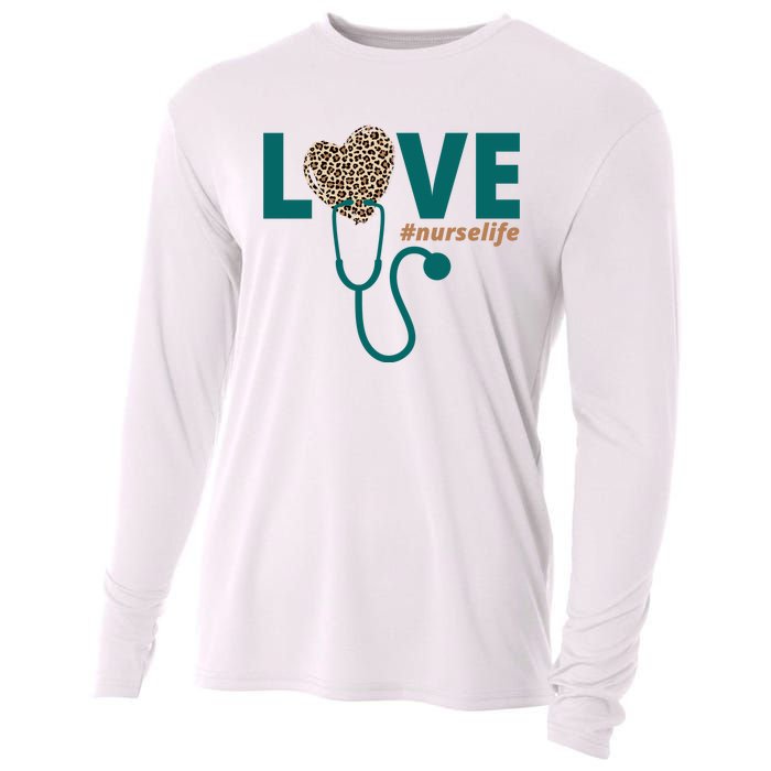 Love Nurse Life Leopard Heart Cooling Performance Long Sleeve Crew