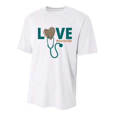 Love Nurse Life Leopard Heart Youth Performance Sprint T-Shirt