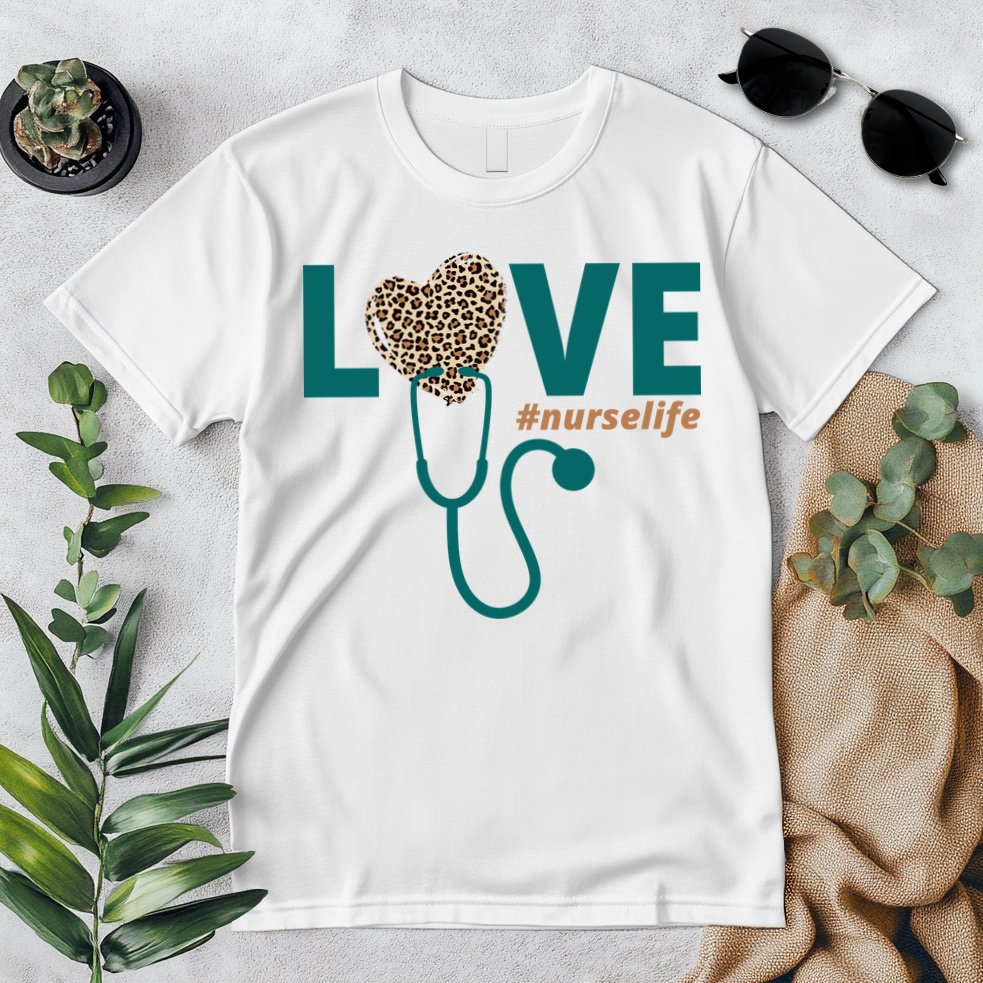 Love Nurse Life Leopard Heart Premium T-Shirt
