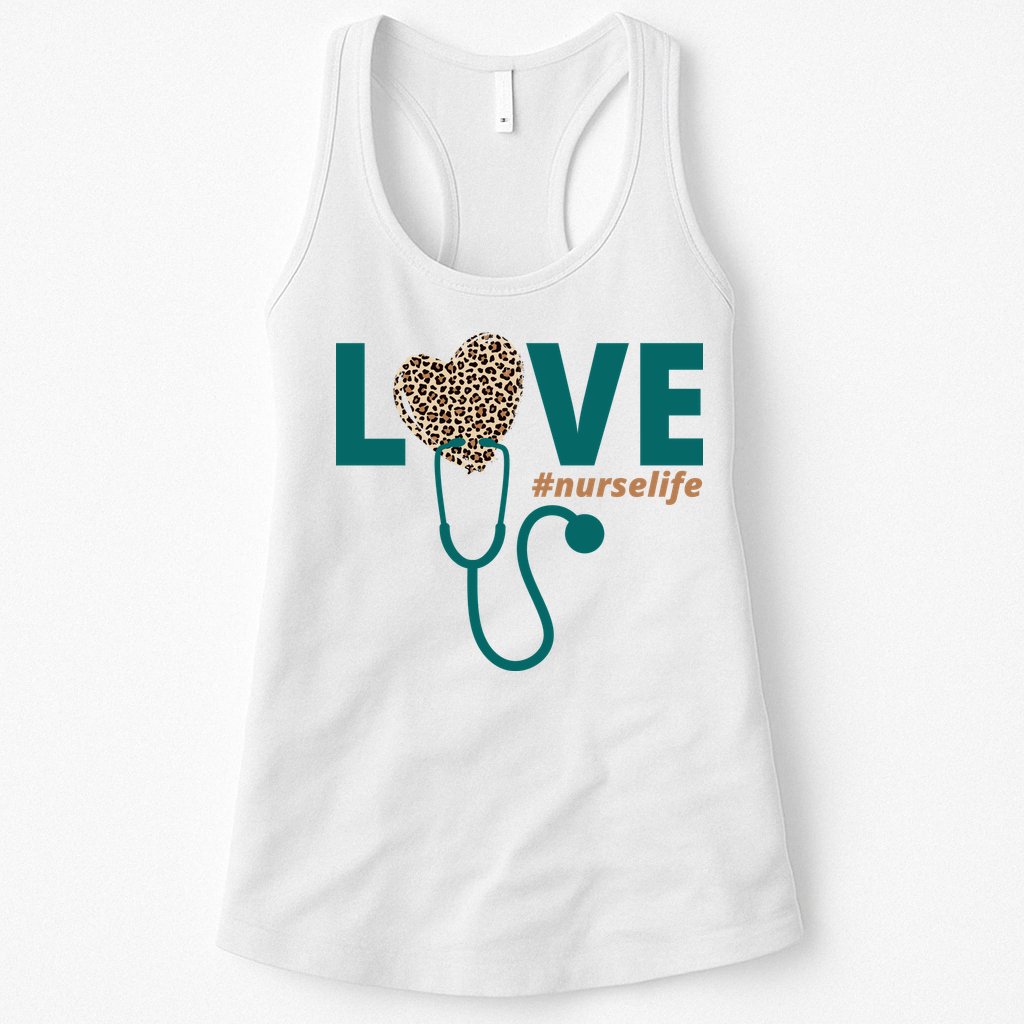 Love Nurse Life Leopard Heart Womens Tank Top
