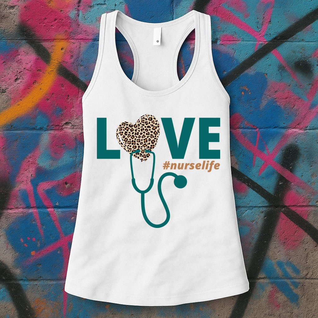 Love Nurse Life Leopard Heart Womens Tank Top