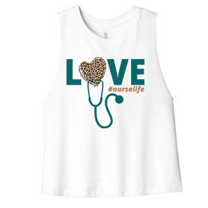 Love Nurse Life Leopard Heart Women's Racerback Cropped Tank