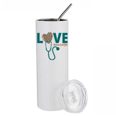 Love Nurse Life Leopard Heart Stainless Steel Tumbler