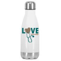 Love Nurse Life Leopard Heart Stainless Steel Insulated Water Bottle