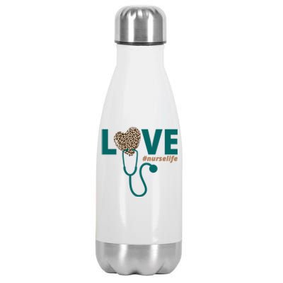 Love Nurse Life Leopard Heart Stainless Steel Insulated Water Bottle