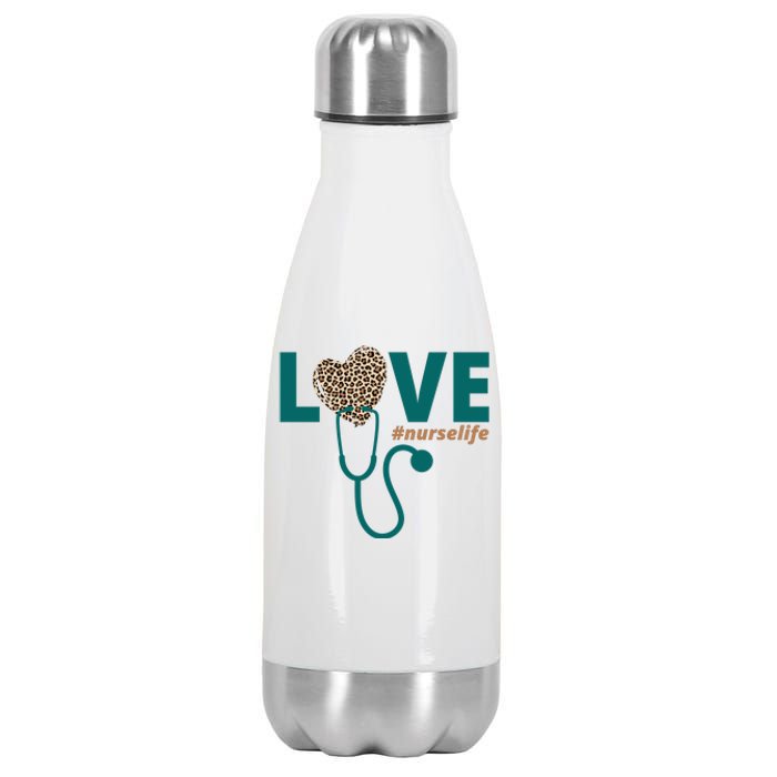 Love Nurse Life Leopard Heart Stainless Steel Insulated Water Bottle