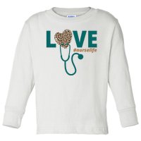 Love Nurse Life Leopard Heart Toddler Long Sleeve Shirt