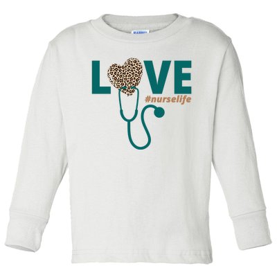 Love Nurse Life Leopard Heart Toddler Long Sleeve Shirt