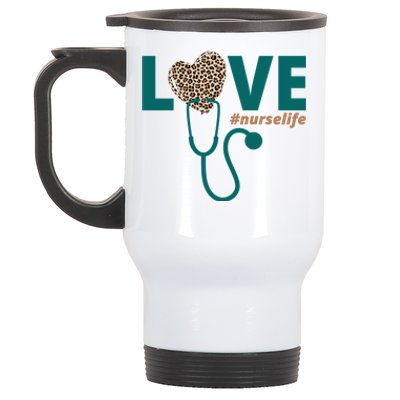 Love Nurse Life Leopard Heart Stainless Steel Travel Mug