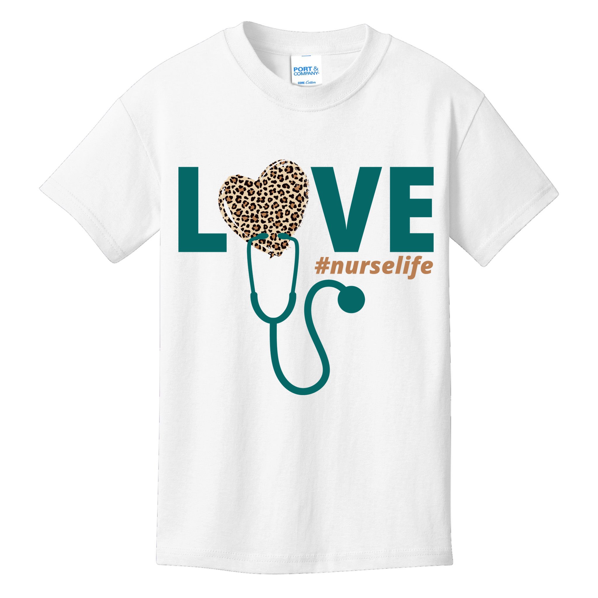 Love Nurse Life Leopard Heart Kids T-Shirt